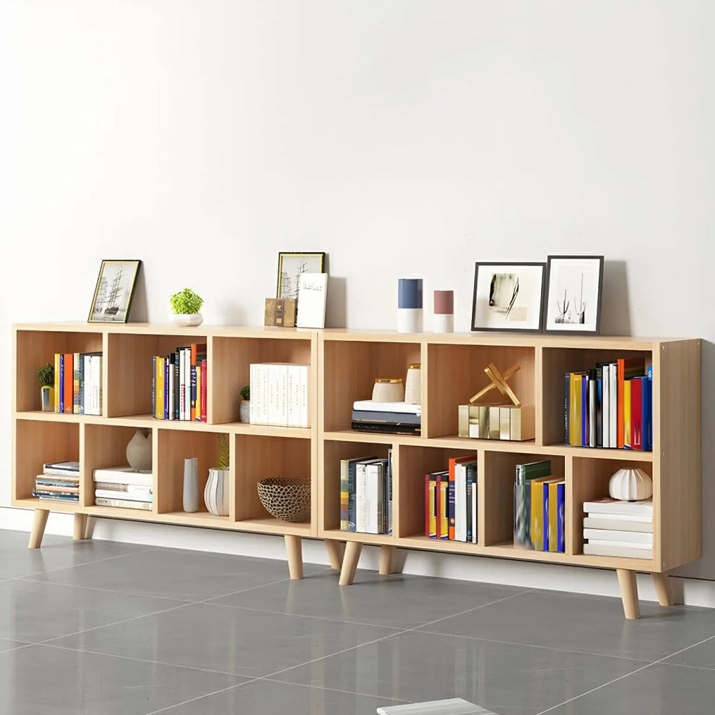 Natural Wood Modern Horizontal Bookcase with Closed Back