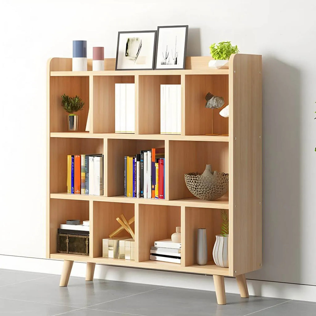 Natural Wood Modern Horizontal Bookcase with Closed Back