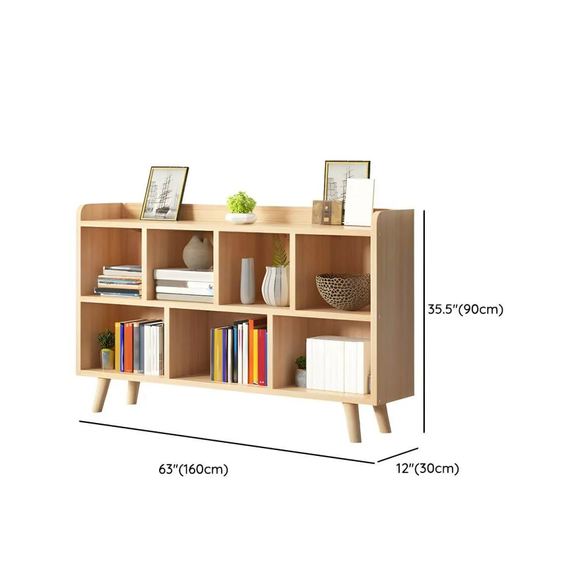 Natural Wood Modern Horizontal Bookcase with Closed Back Dimensions