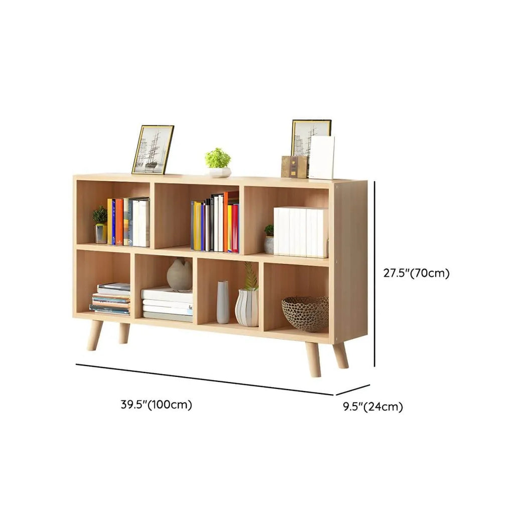 Natural Wood Modern Horizontal Bookcase with Closed Back Dimensions