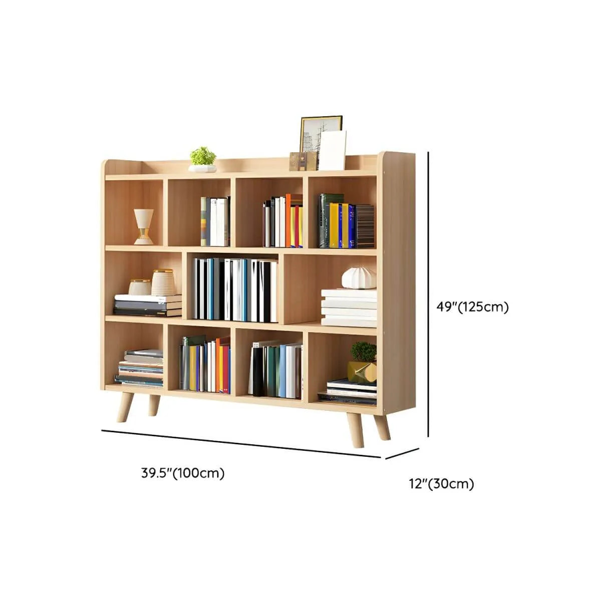 Natural Wood Modern Horizontal Bookcase with Closed Back Dimensions