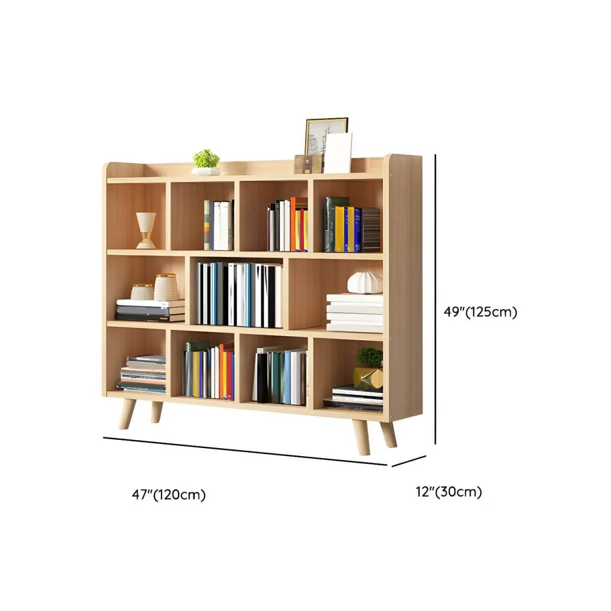 Natural Wood Modern Horizontal Bookcase with Closed Back Dimensions
