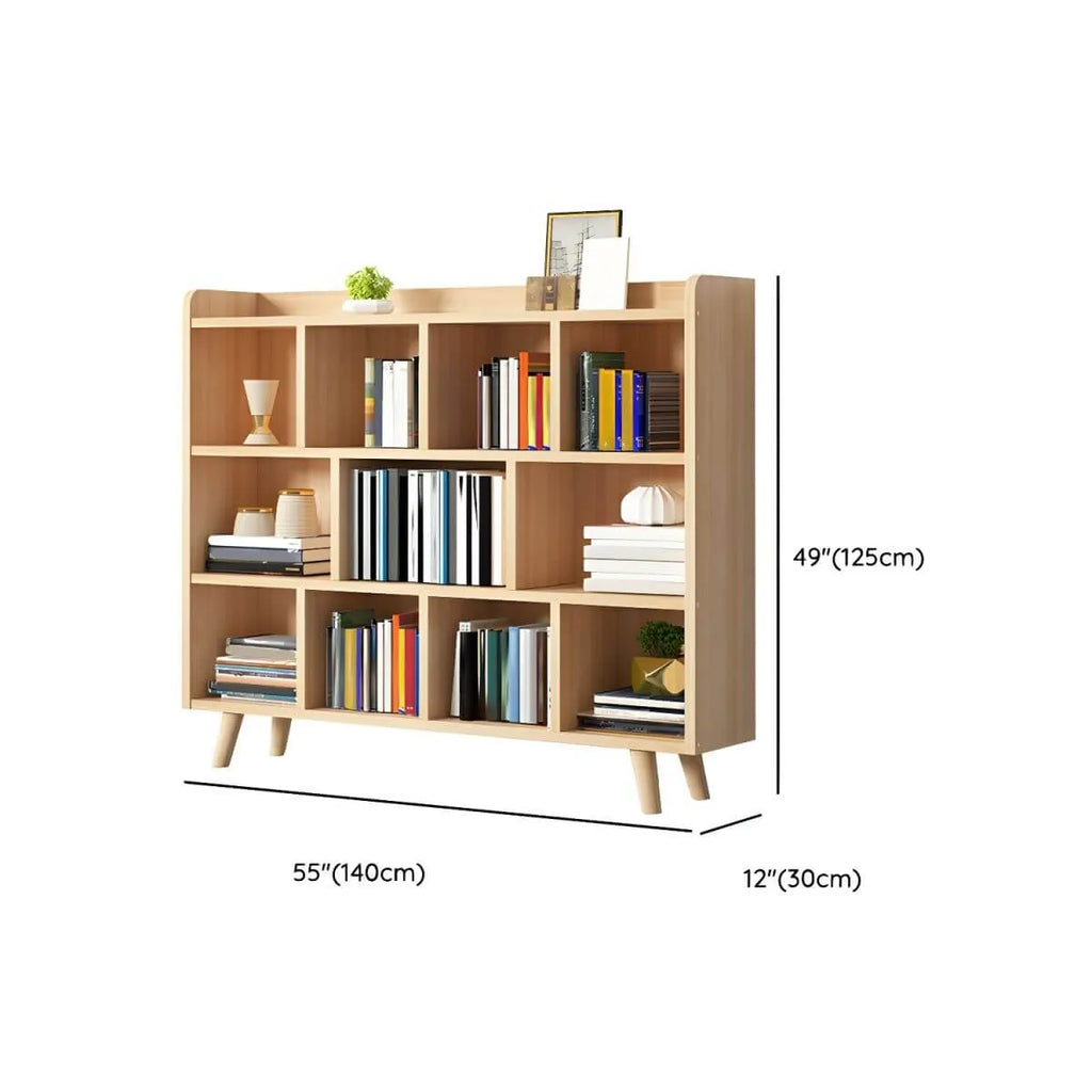 Natural Wood Modern Horizontal Bookcase with Closed Back Dimensions