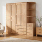 Natural Wood Scandinavian Wardrobe Armoire With Drawers