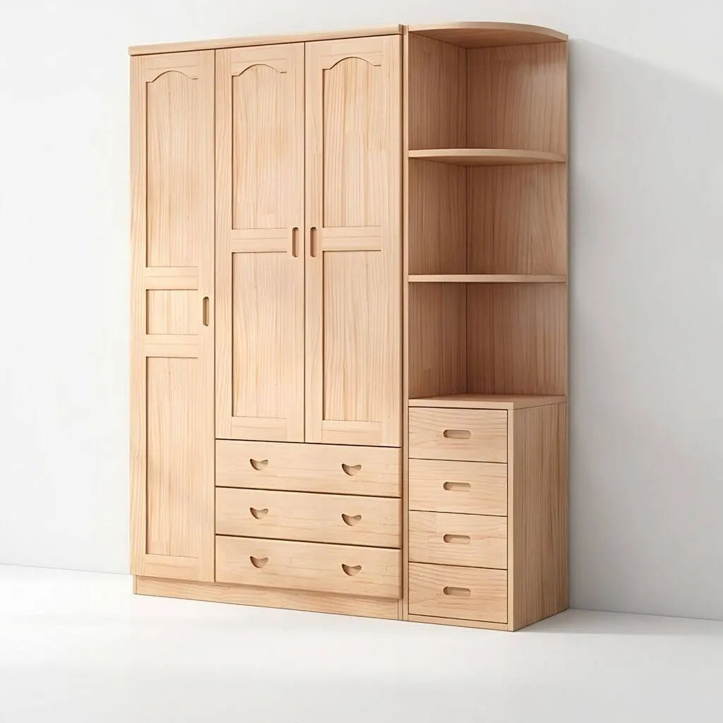 Natural Wood Scandinavian Wardrobe Armoire With Drawers