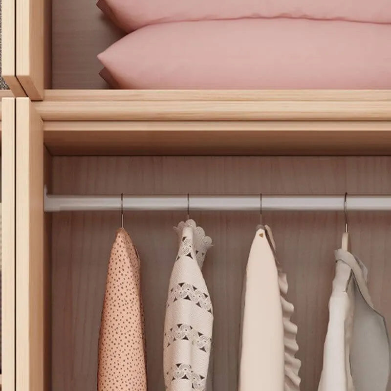 Natural Wood Scandinavian Wardrobe Armoire With Drawers