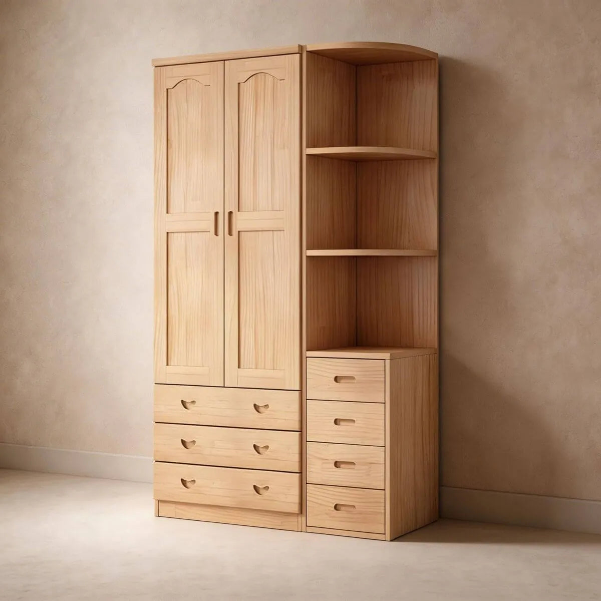 Natural Wood Scandinavian Wardrobe Armoire With Drawers