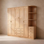 Natural Wood Scandinavian Wardrobe Armoire With Drawers