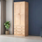 Natural Wood Scandinavian Wardrobe Armoire With Drawers