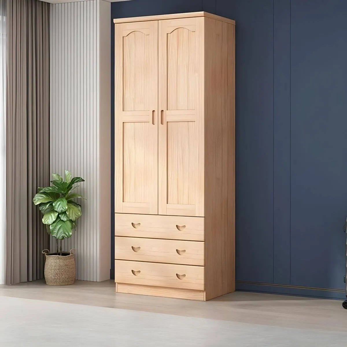 Natural Wood Scandinavian Wardrobe Armoire With Drawers