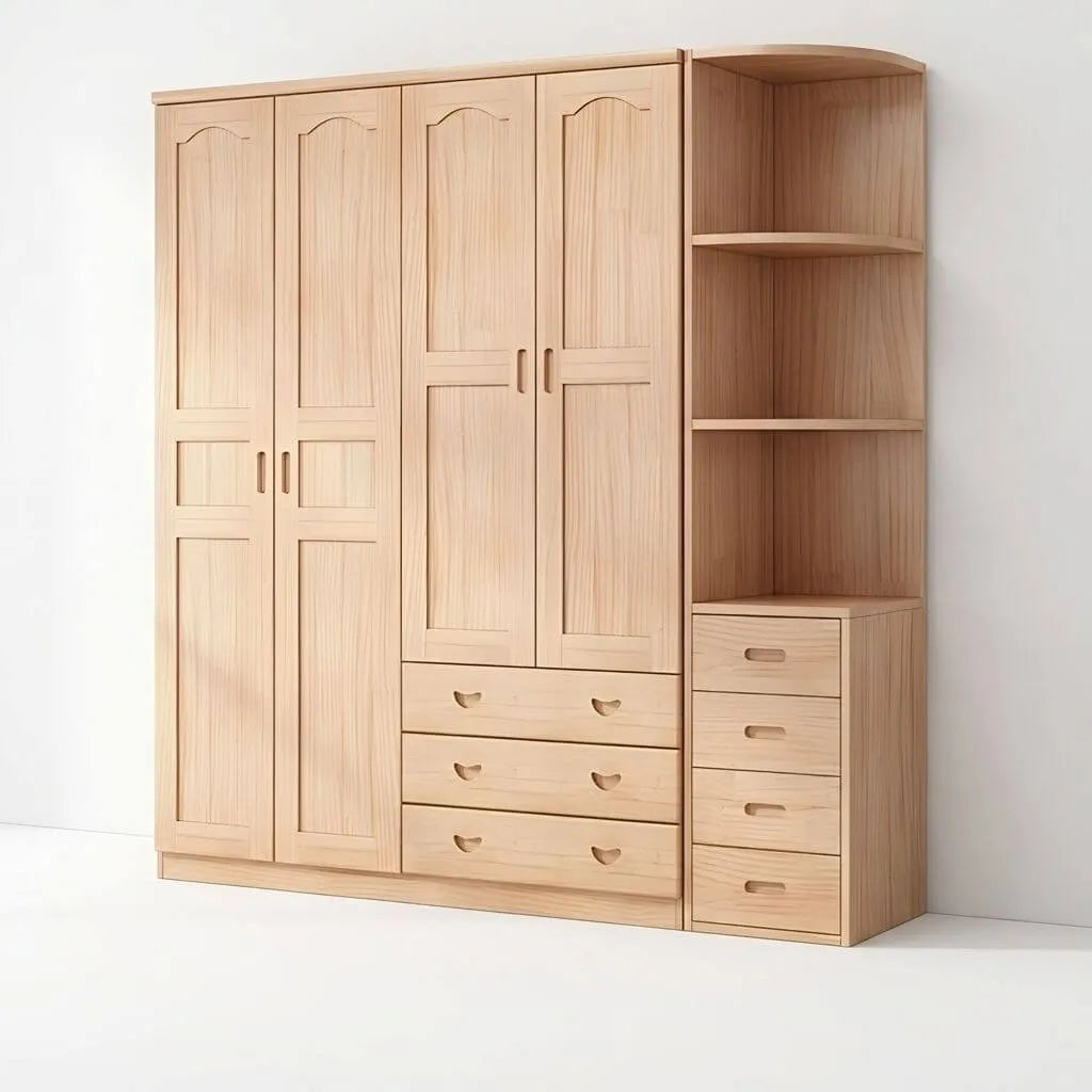 Natural Wood Scandinavian Wardrobe Armoire With Drawers