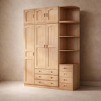 Natural Wood Scandinavian Wardrobe Armoire With Drawers