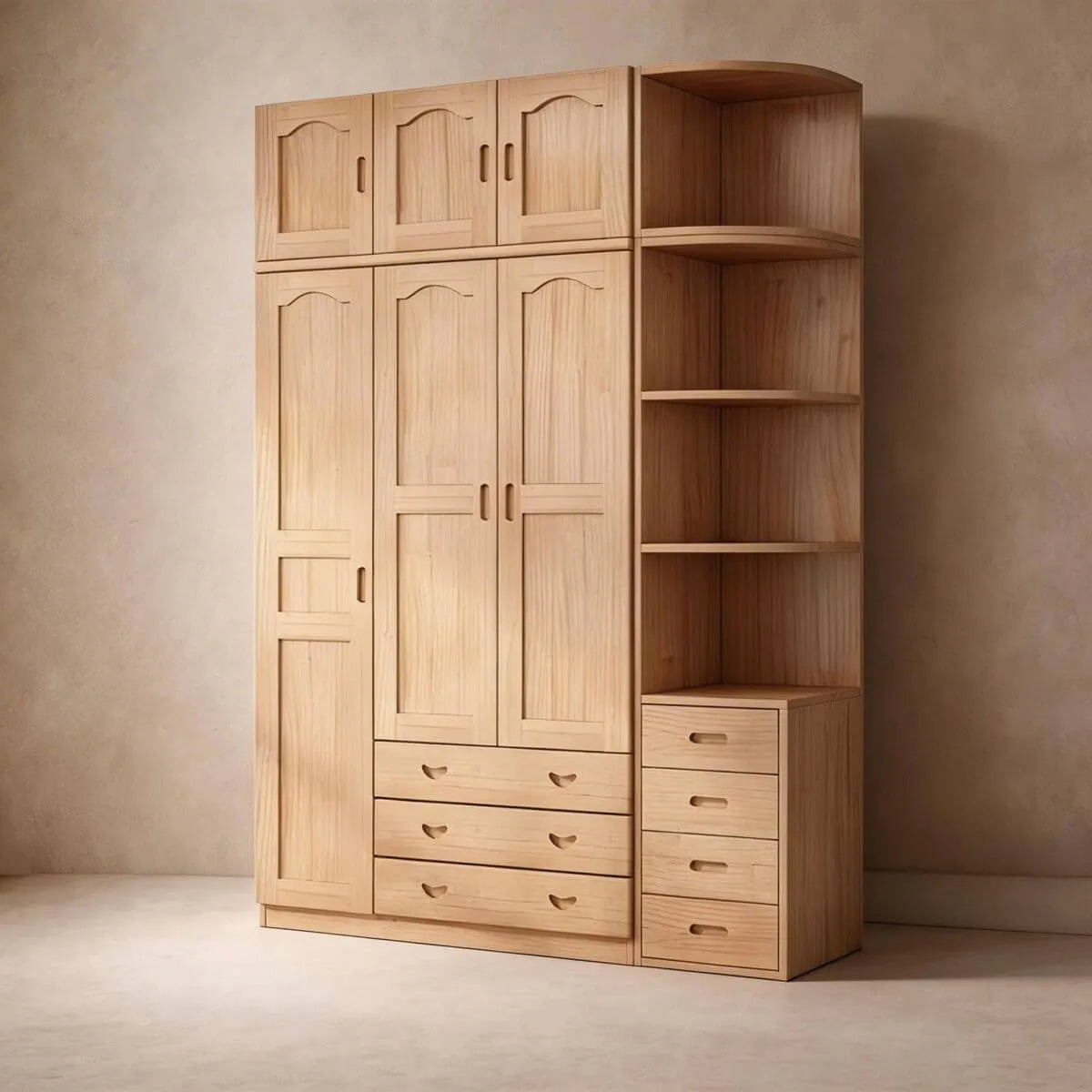 Natural Wood Scandinavian Wardrobe Armoire With Drawers