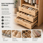 Natural Wood Scandinavian Wardrobe Armoire With Drawers