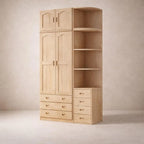 Natural Wood Scandinavian Wardrobe Armoire With Drawers