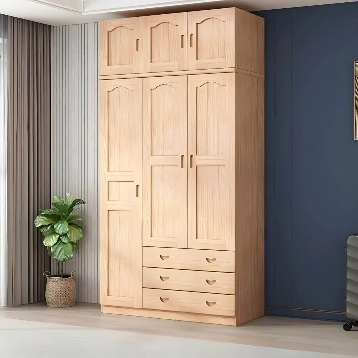 Natural Wood Scandinavian Wardrobe Armoire With Drawers