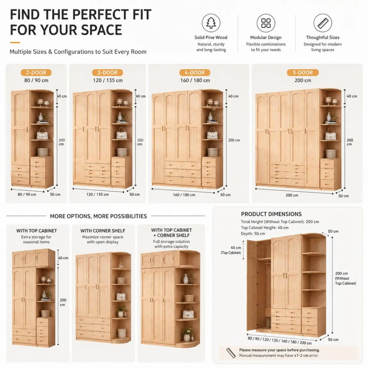 Natural Wood Scandinavian Wardrobe Armoire With Drawers