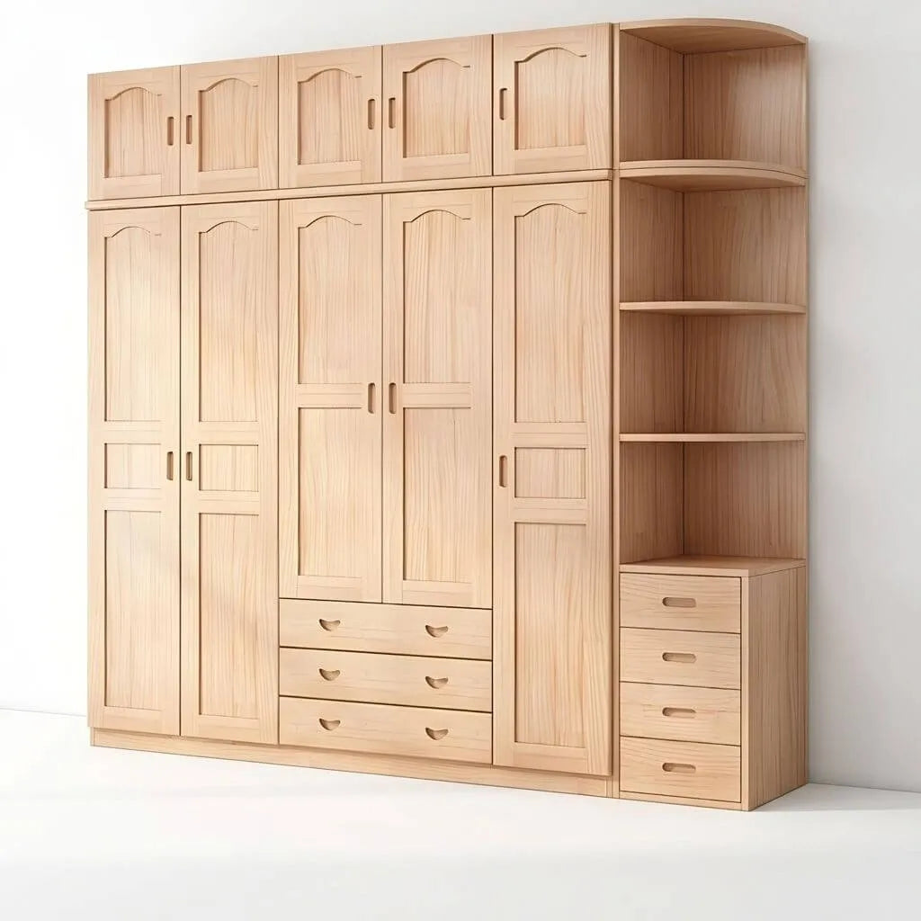 Natural Wood Scandinavian Wardrobe Armoire With Drawers