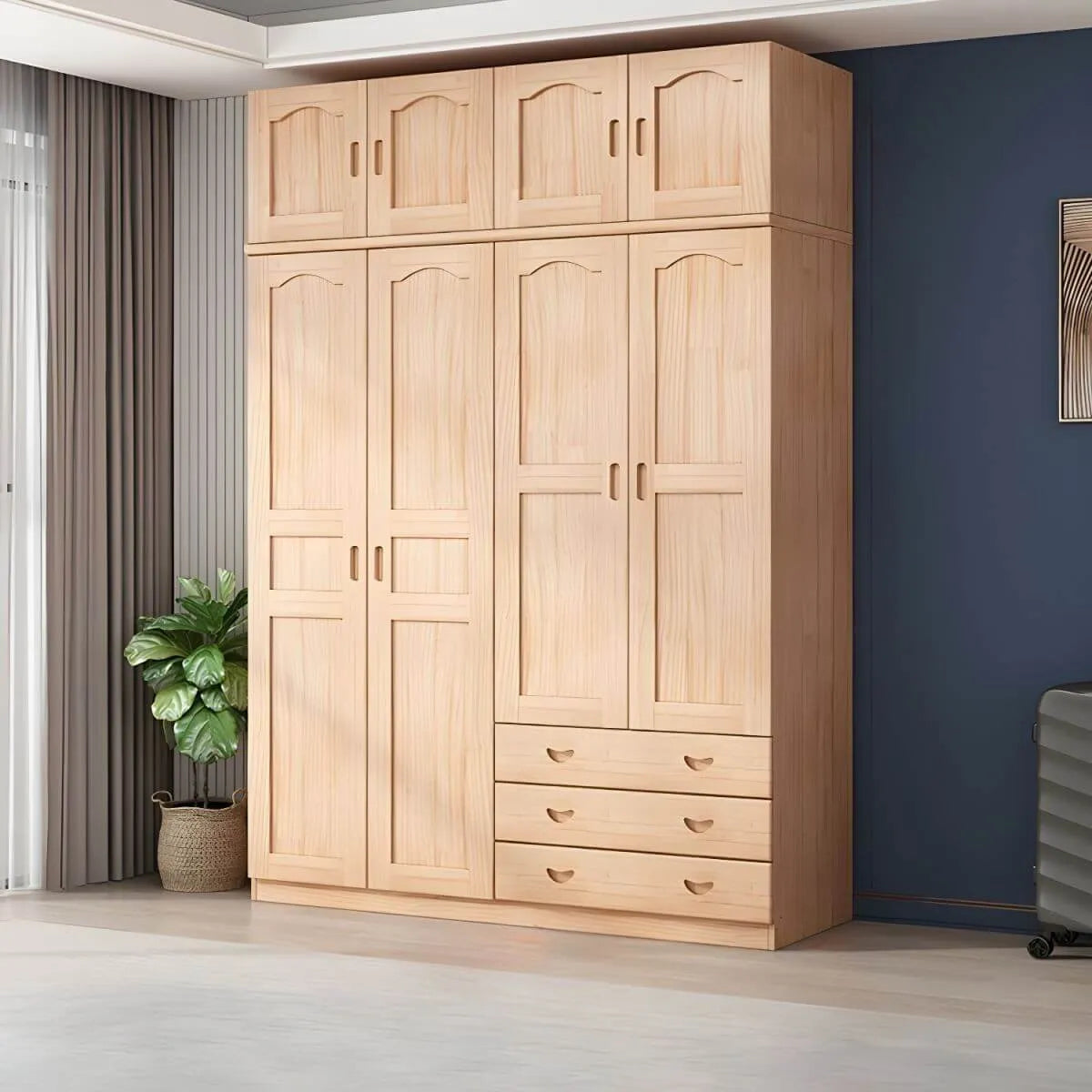 Natural Wood Scandinavian Wardrobe Armoire With Drawers