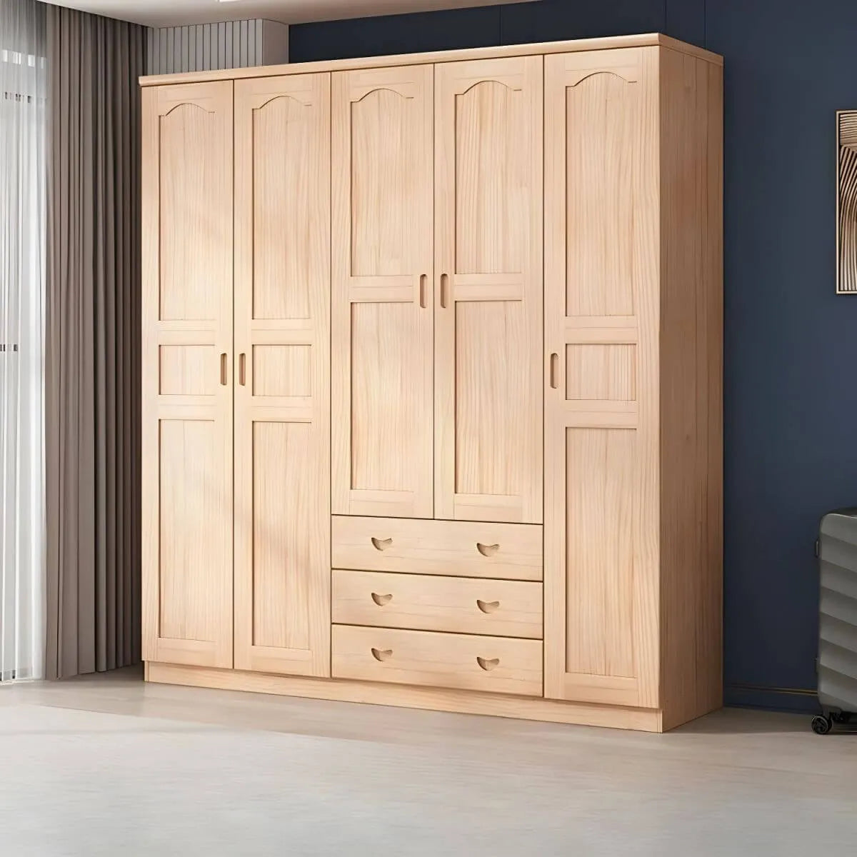Natural Wood Scandinavian Wardrobe Armoire With Drawers