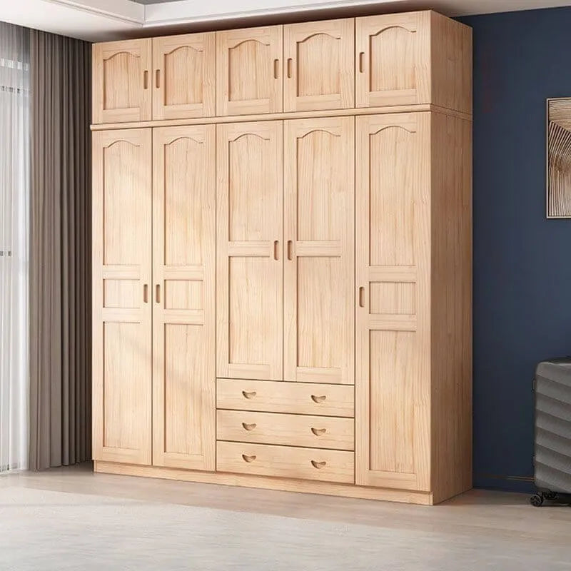 Natural Wood Scandinavian Wardrobe Armoire With Drawers