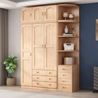 Natural Wood Scandinavian Wardrobe Armoire With Drawers