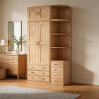 Natural Wood Scandinavian Wardrobe Armoire With Drawers