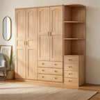Natural Wood Scandinavian Wardrobe Armoire With Drawers
