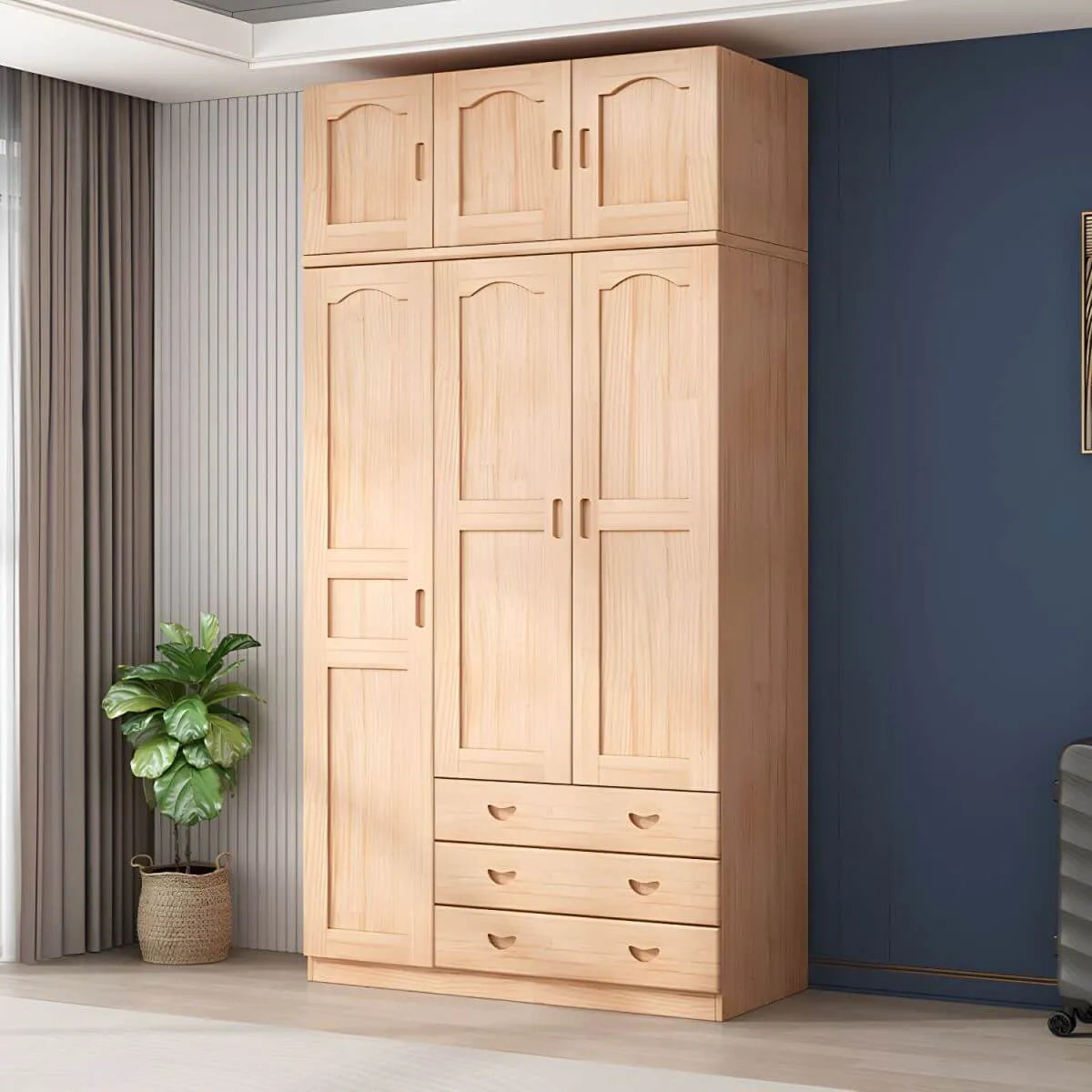 Natural Wood Scandinavian Wardrobe Armoire With Drawers