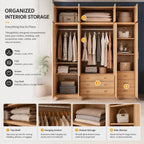 Natural Wood Scandinavian Wardrobe Armoire With Drawers
