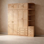 Natural Wood Scandinavian Wardrobe Armoire With Drawers