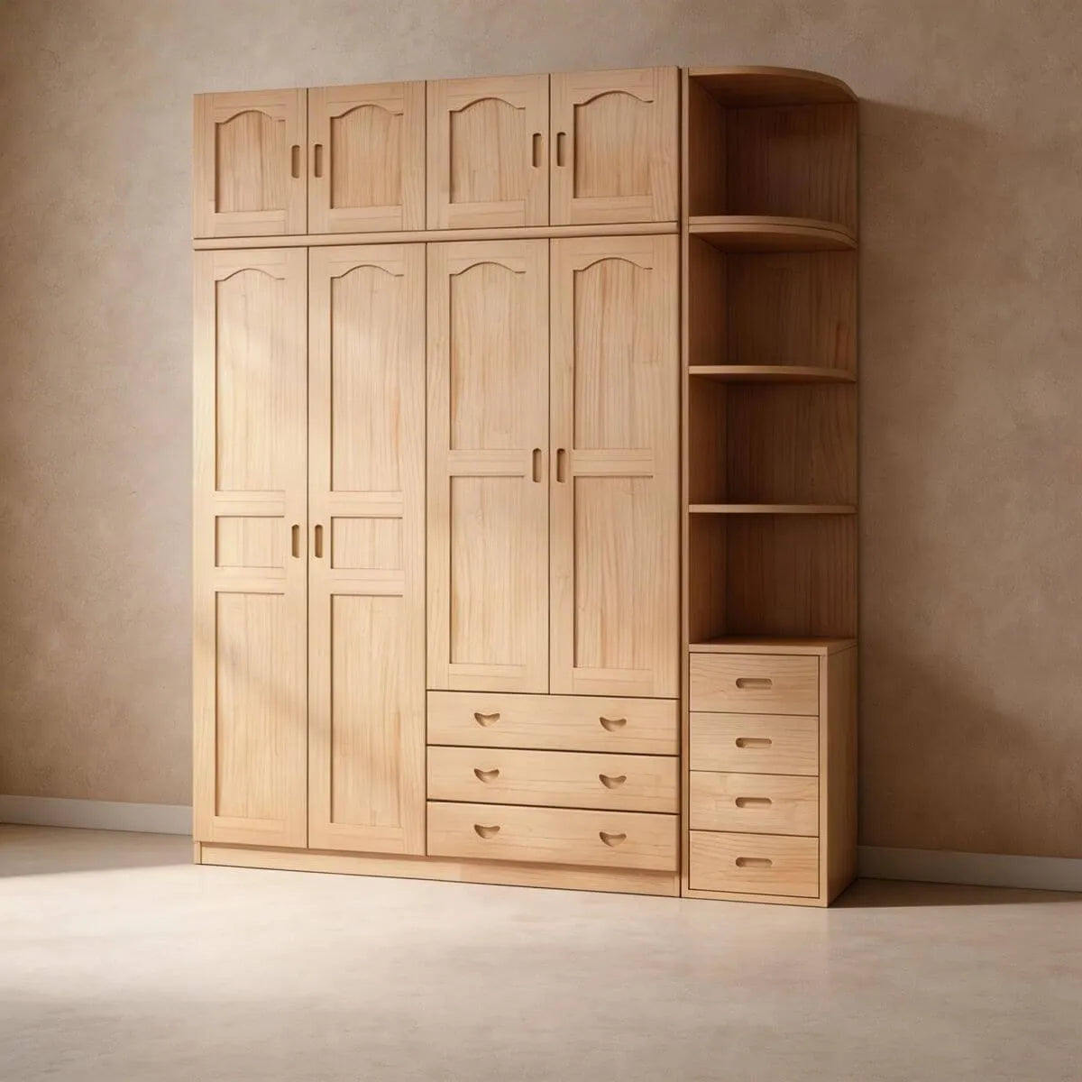 Natural Wood Scandinavian Wardrobe Armoire With Drawers