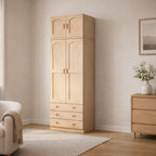 Natural Wood Scandinavian Wardrobe Armoire With Drawers