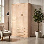 Natural Wood Scandinavian Wardrobe Armoire With Drawers