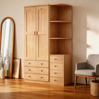 Natural Wood Scandinavian Wardrobe Armoire With Drawers