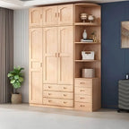 Natural Wood Scandinavian Wardrobe Armoire With Drawers