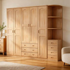 Natural Wood Scandinavian Wardrobe Armoire With Drawers