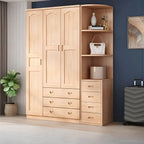 Natural Wood Scandinavian Wardrobe Armoire With Drawers