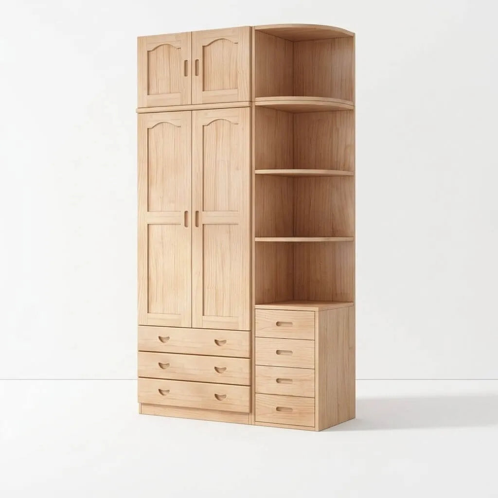 Natural Wood Scandinavian Wardrobe Armoire With Drawers