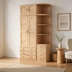 Natural Wood Scandinavian Wardrobe Armoire With Drawers