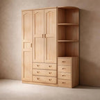 Natural Wood Scandinavian Wardrobe Armoire With Drawers