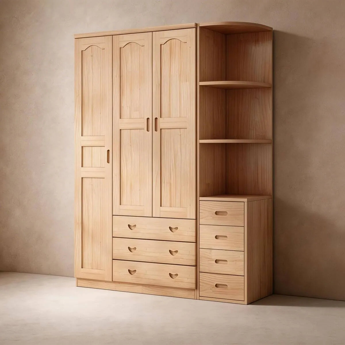 Natural Wood Scandinavian Wardrobe Armoire With Drawers