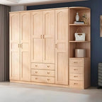 Natural Wood Scandinavian Wardrobe Armoire With Drawers