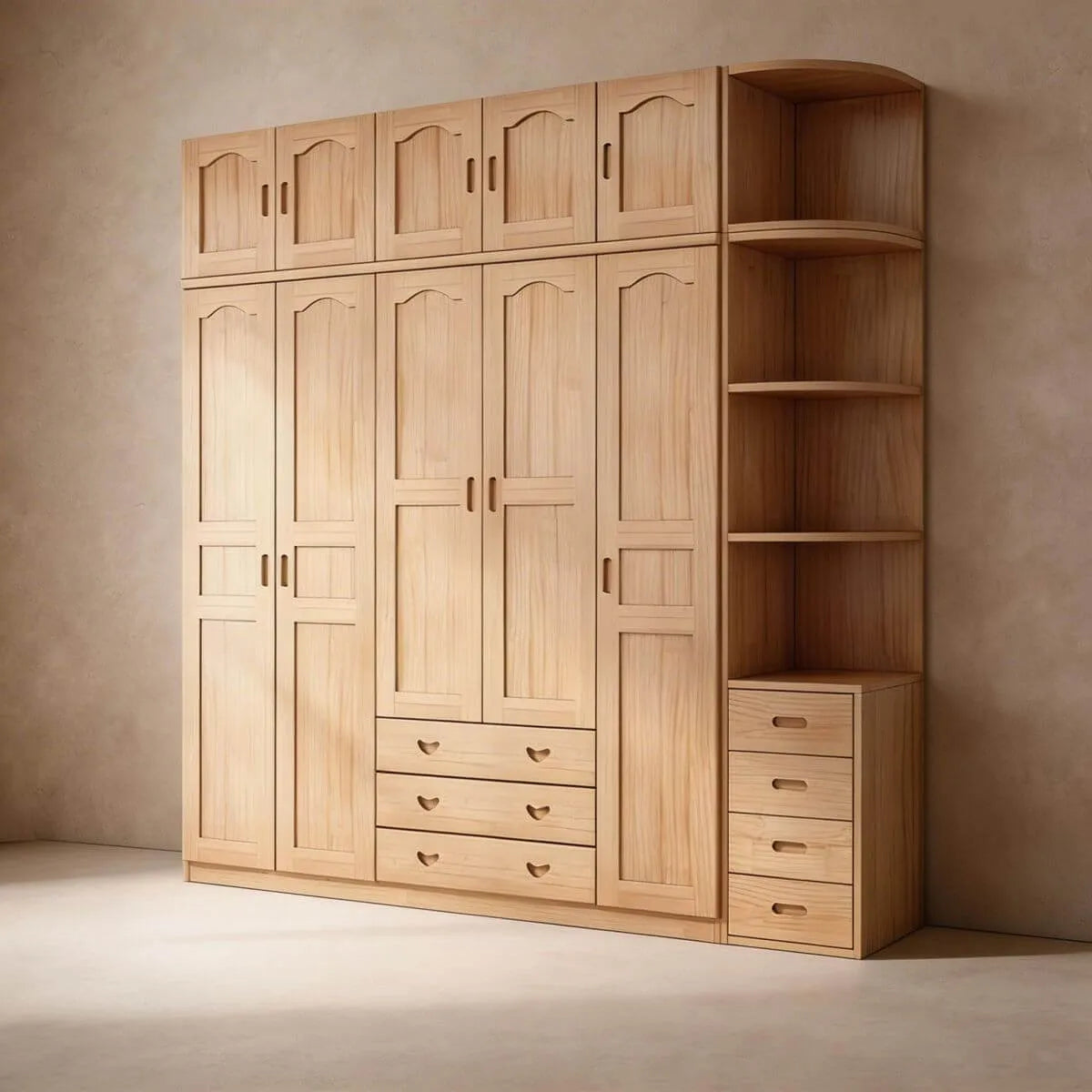 Natural Wood Scandinavian Wardrobe Armoire With Drawers