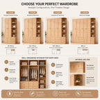 Natural Wood Scandinavian Wardrobe Armoire With Drawers