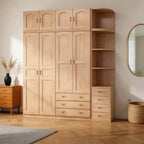 Natural Wood Scandinavian Wardrobe Armoire With Drawers