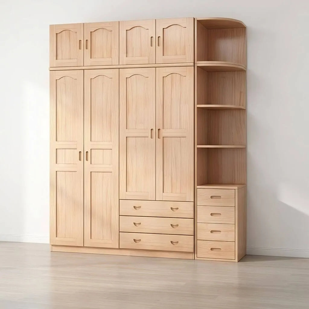 Natural Wood Scandinavian Wardrobe Armoire With Drawers