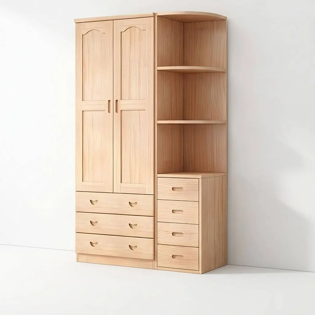 Natural Wood Scandinavian Wardrobe Armoire With Drawers