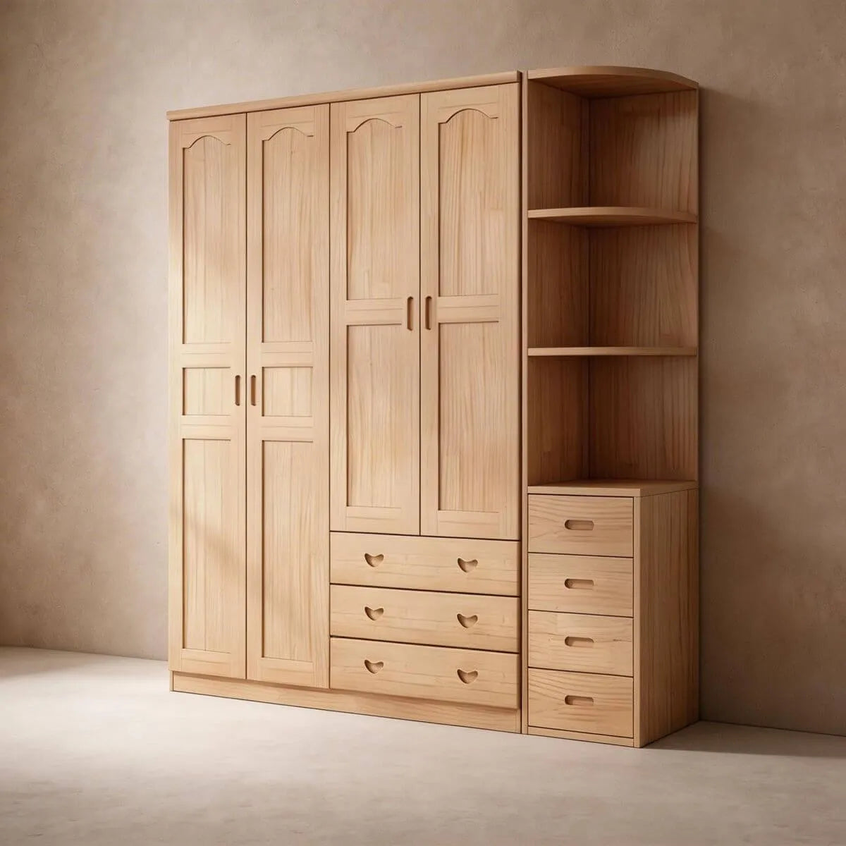 Natural Wood Scandinavian Wardrobe Armoire With Drawers