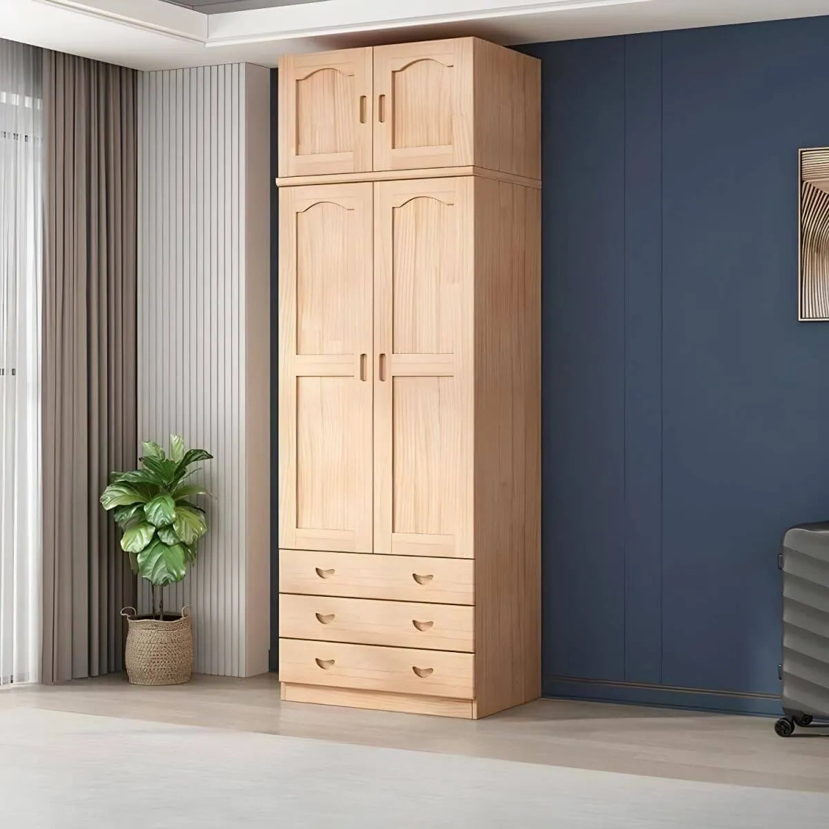 Natural Wood Scandinavian Wardrobe Armoire With Drawers